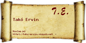 Takó Ervin névjegykártya